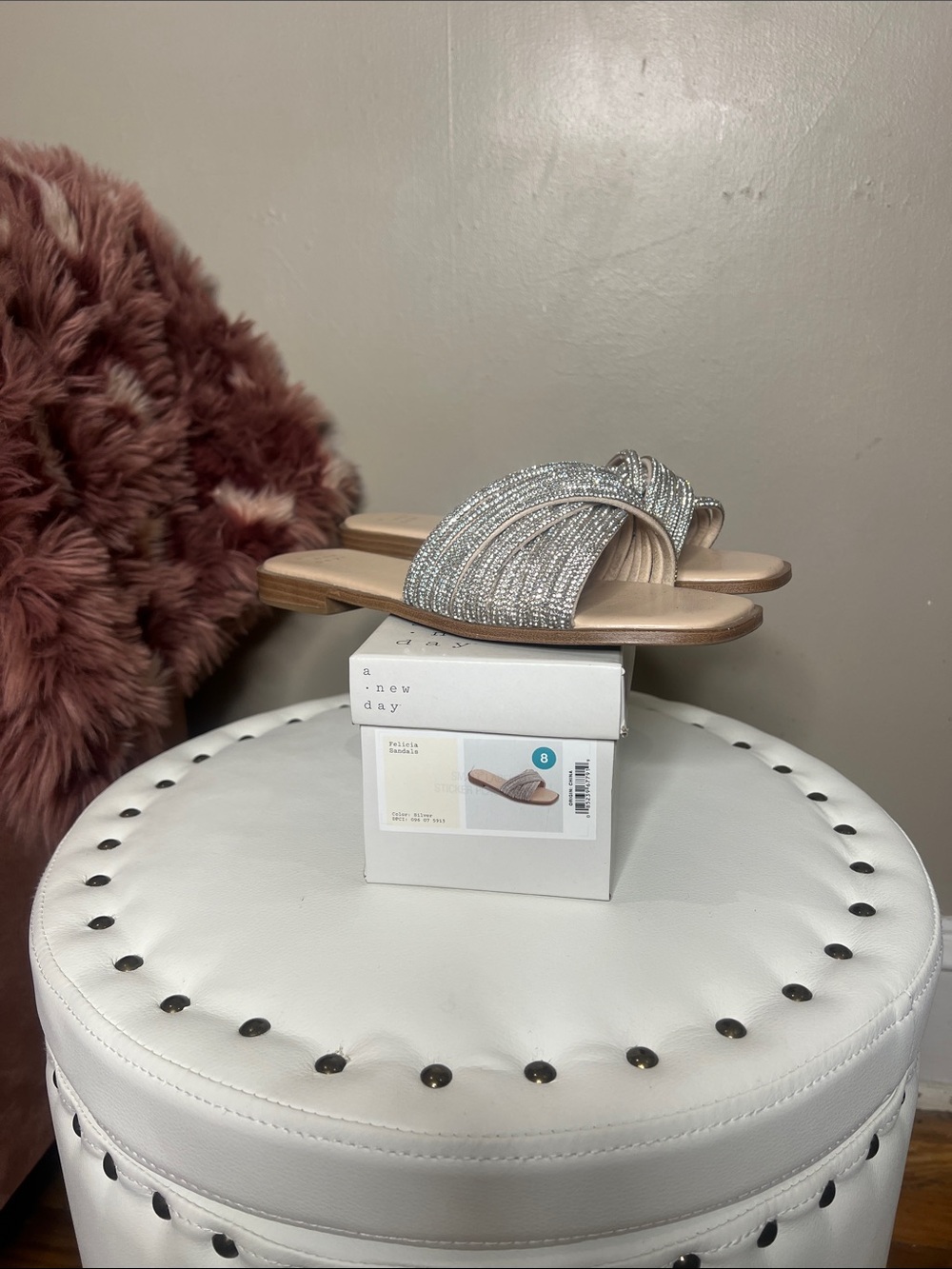 Rhinestone Knotted Slide Sandals in Champagne ( A new day)